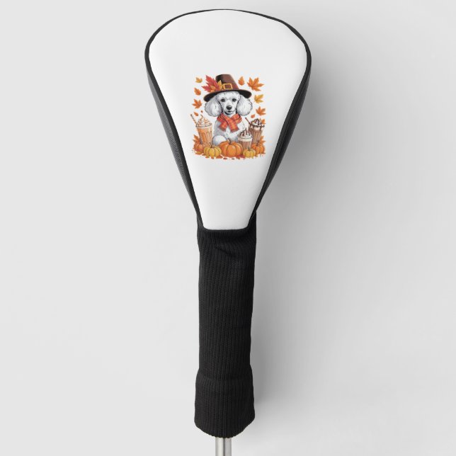 Couvre-club De Golf Poodle Thanksgiving Boissons Café Automne Feuilles (Devant)