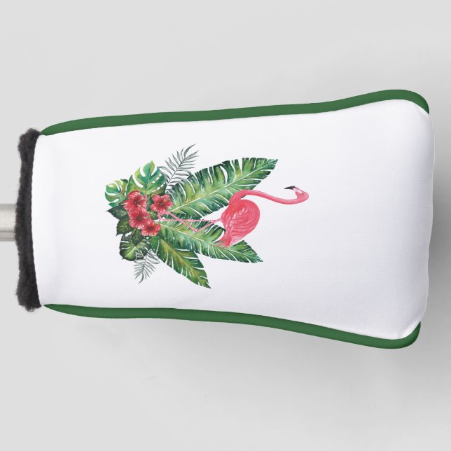 Couvre-club De Golf Putter Flamant rose tropical feuille (Devant)