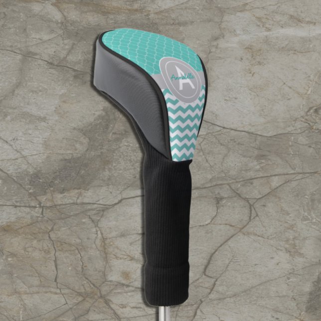 Couvre-club De Golf Quatrefoil turquoise Grey Chevron (Créateur téléchargé)
