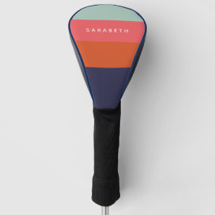 Couvre-club De Golf Rayures Modernes Élégantes Navy Rouge Rose Personn