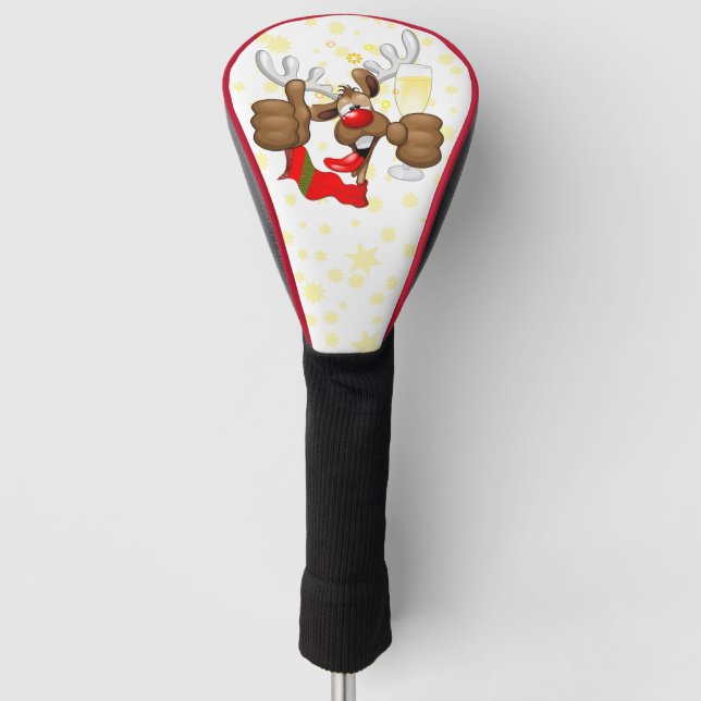 Couvre-club De Golf Reindeer Drunk Funny Caractère de Noël (Devant)