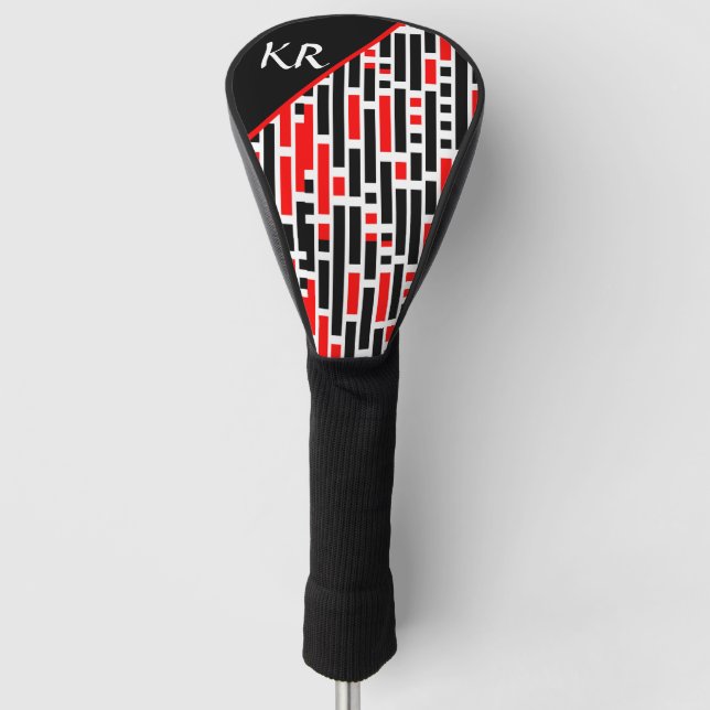 Couvre-club De Golf Retro Art Déco Rouge Noir Abstrait Motif Monogramm (Devant)