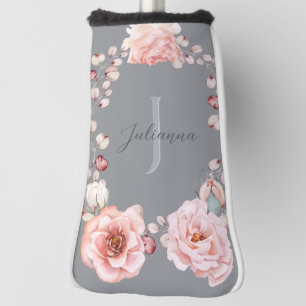 Couvre-club De Golf Rose d'aquarelle Wreath personnalisée   Gray