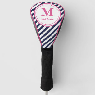 Couvre-club De Golf Rose Golf monogramme de nom personnalisé rayé