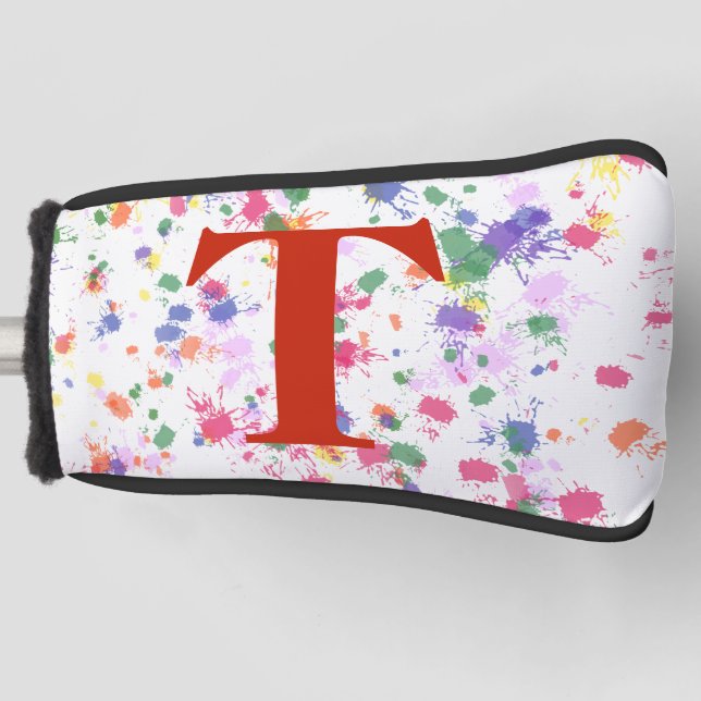 Couvre-club De Golf Rose violet vert Paint Splat rouge Monogramme (Devant)