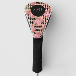 Couvre-club De Golf Roses roses sur le Monogramme arlequin