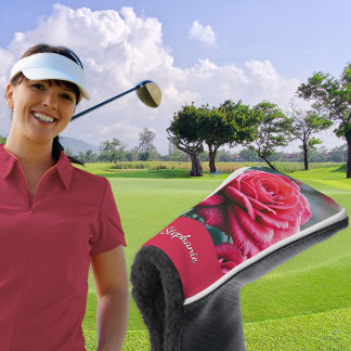 Couvre-club De Golf Roses Rouges Élégantes avec Fleurs à Gouttes de Pl