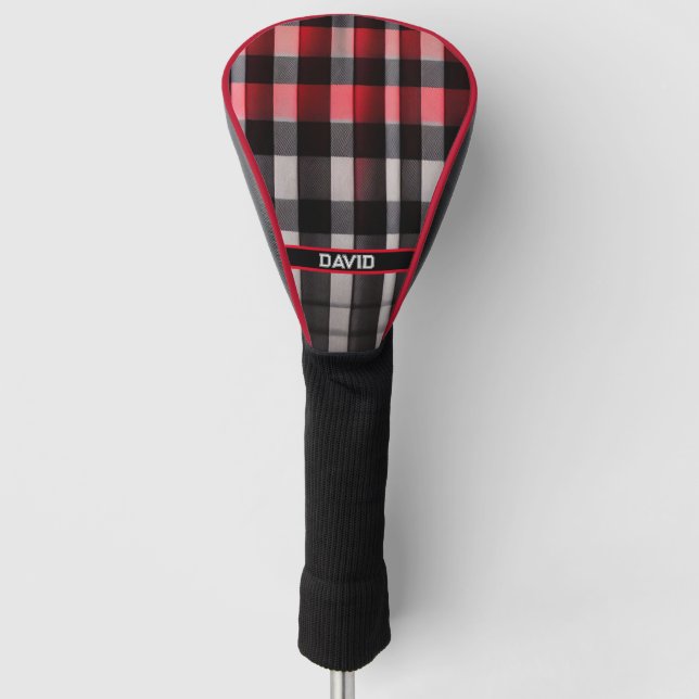 Couvre-club De Golf Rouge Noir Abstrait Plaid Collection moderne (Devant)