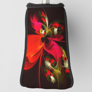 Couvre-club De Golf Rouge Vert Floral Moderne Art Abstrait Motif #02