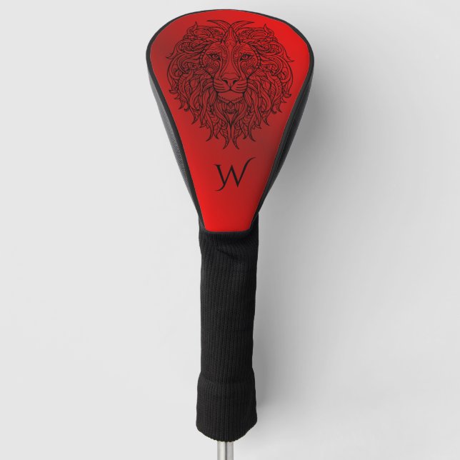 Couvre-club De Golf Ruby Red Mandala Lion Head Monogramme initial (Devant)