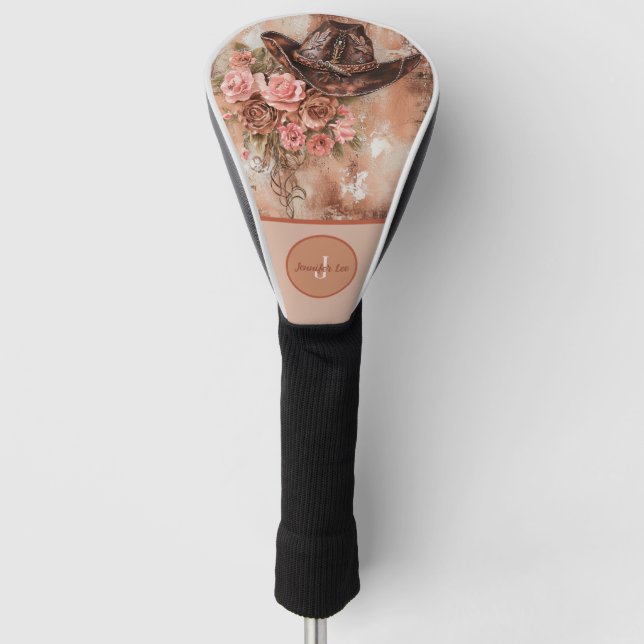 Couvre-club De Golf Rustic Hat Blush Pink Flowers Personalized (Devant)