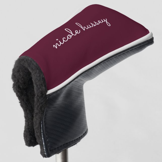 Couvre-club De Golf Script Bourgogne | Monogramme moderne élégant (Devant 3/4)