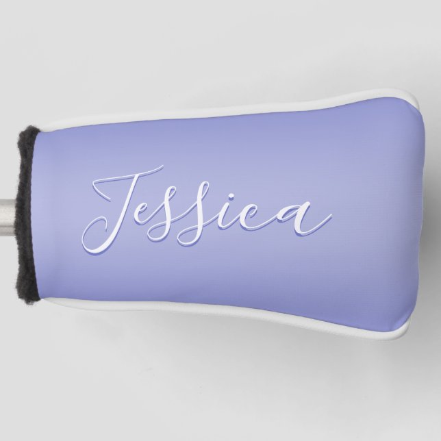 Couvre-club De Golf Script cursif modifiable | Violet blanc et violet (Devant)