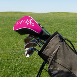 Couvre-club De Golf Script de pinceau moderne rose et blanc chaud