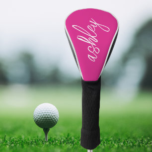 Couvre-club De Golf Script manuscrit rose chaud Monogramme