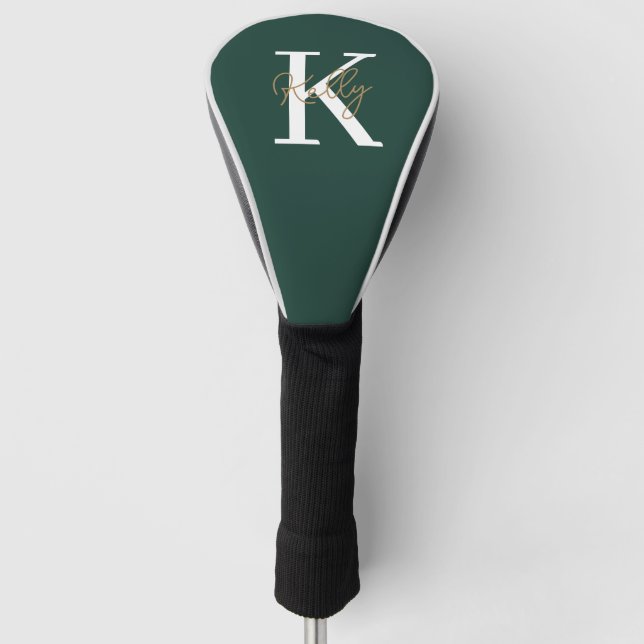 Couvre-club De Golf Script moderne Emerald Green Monogram (Devant)