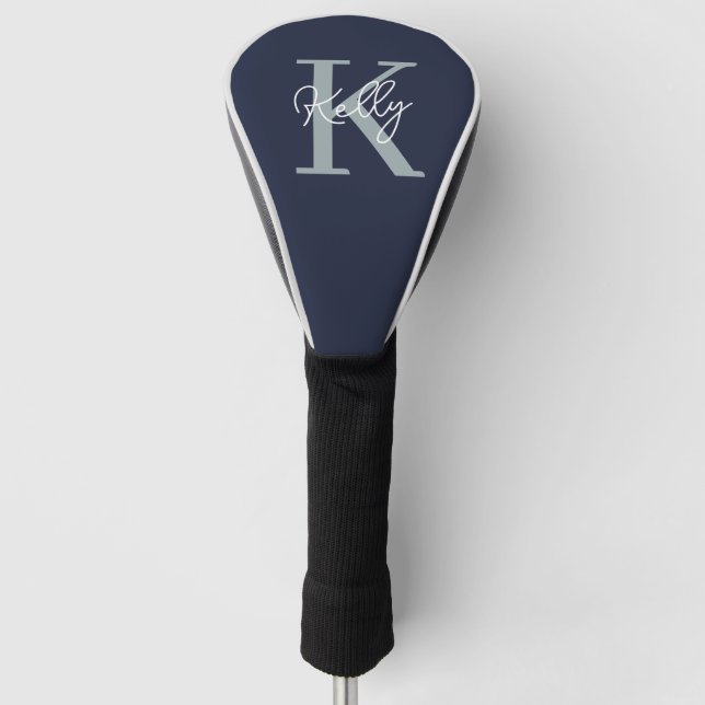 Couvre-club De Golf Script Monogramme bleu marine moderne (Devant)