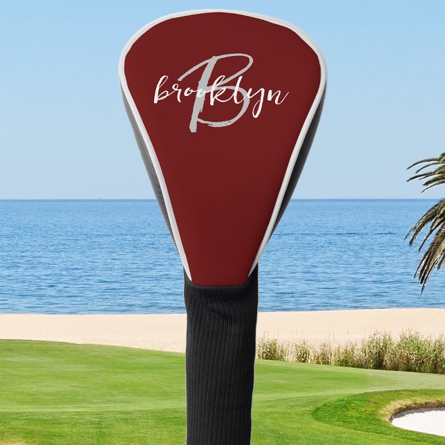 Couvre-club De Golf Script tendance Monogramme Bourgogne gris blanc (Créateur téléchargé)
