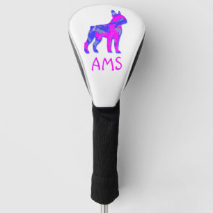 Couvre-club De Golf Silhouette de chien Boston Terrier rose chaud et b