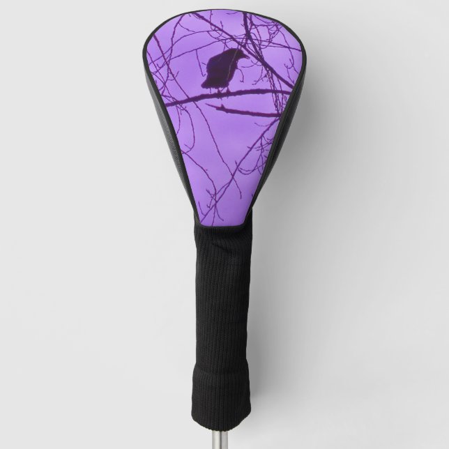 Couvre-club De Golf Silhouette Noire Crow simple Branches Noires Viole (Devant)
