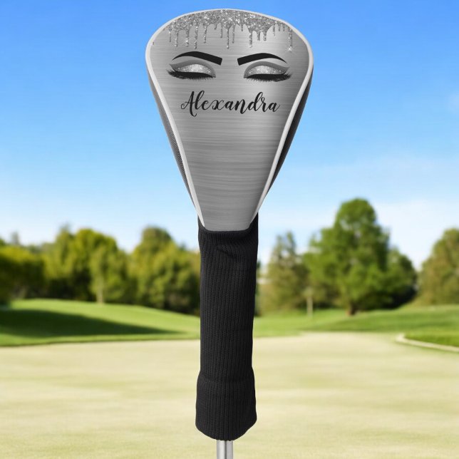 Couvre-club De Golf Silver Glitter Sparkle Eyelashes Monogram (Créateur téléchargé)