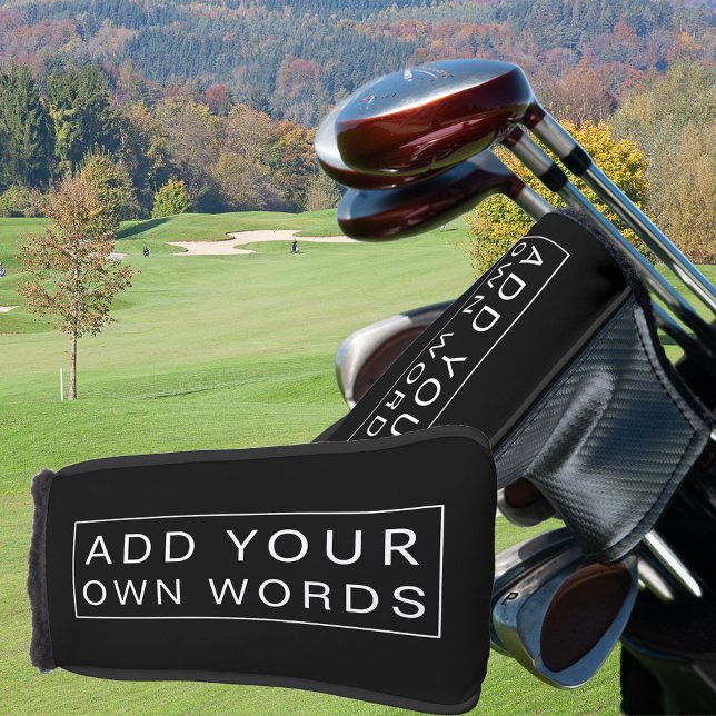 Couvre-club De Golf Simple écriture personnalisée Putter noir et blanc (Custom black and white text golf putter cover from my golf gifts collection)