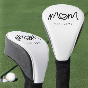 Couvre-club De Golf Simple Script Cœur Noir Année Maman Établie