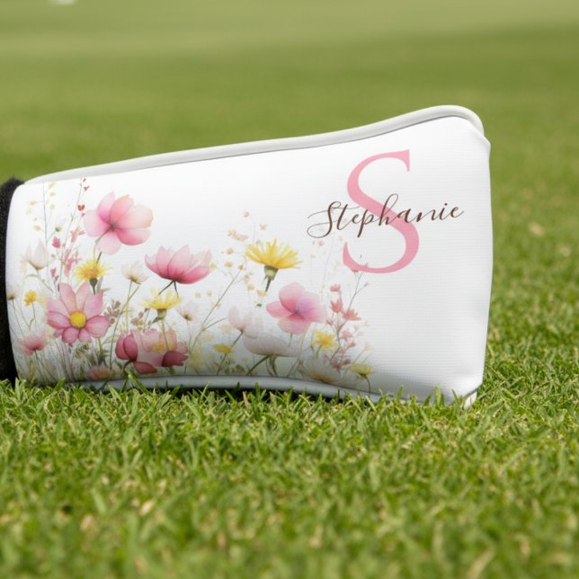Couvre-club De Golf Soft Wildflower Monogram (Personalized floral golf club cover)