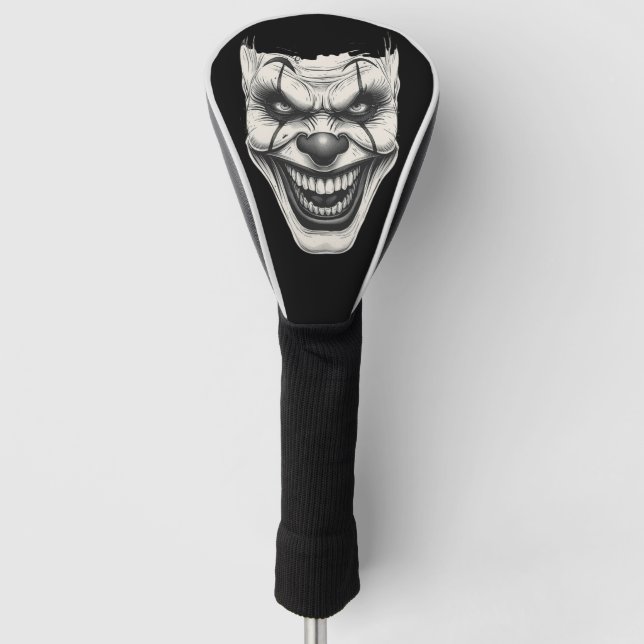 Couvre-club De Golf Sourire de Clown Tueur Effrayant Monochrome (Devant)