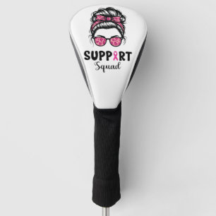 Couvre-club De Golf Soutien Squad Messy Bun Pink Warrior Cancer du sei