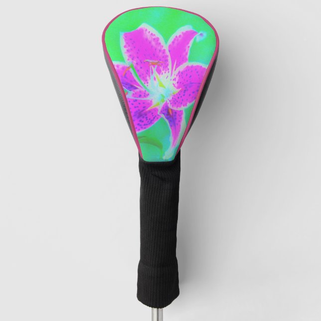 Couvre-club De Golf Stargazer rose chaud Lily sur Turquoise et vert (Devant)