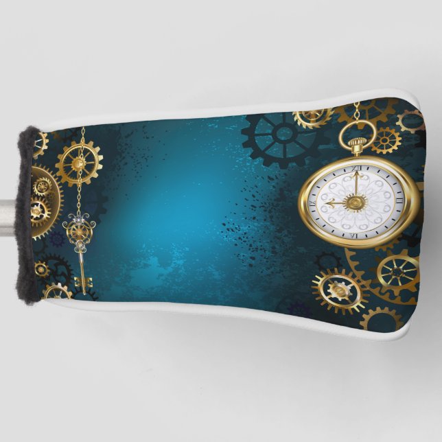 Couvre-club De Golf Steampunk Arrière - plan turquoise avec Gears (Devant)