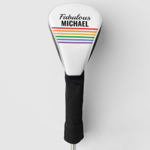 Couvre-club De Golf Stripes arc-en-ciel personnalisées Blanc LGBT Pers