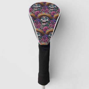 Couvre-club De Golf Sugar Skull Art - Skeleton Sombrero Roses Calavera