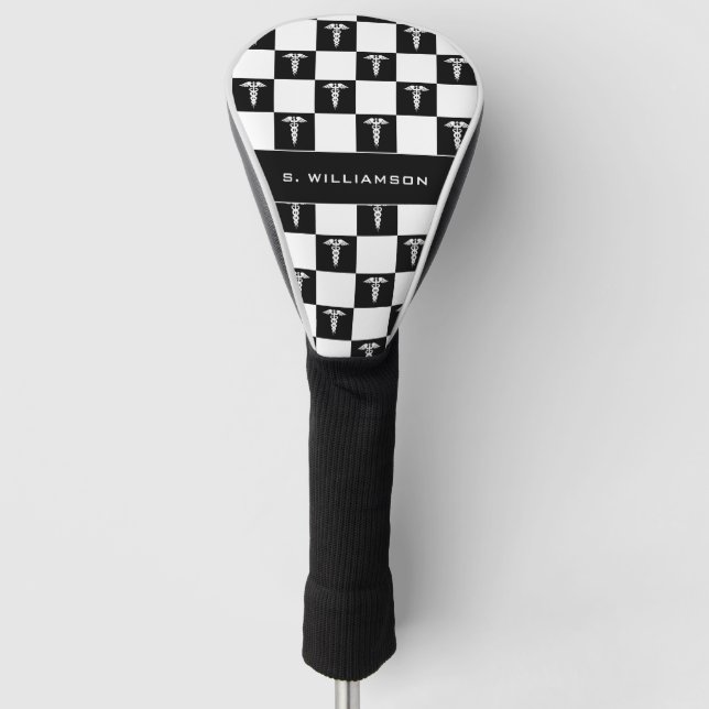 Couvre-club De Golf Symbole Médicale noir et blanc personnalisé Caduce (Devant)