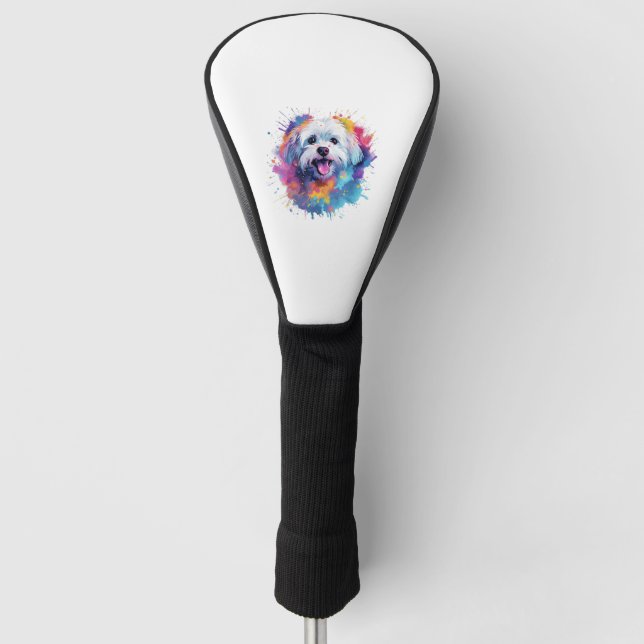 Couvre-club De Golf T-Shirt de Chien Maltais Coloré Splash Art Classic (Devant)