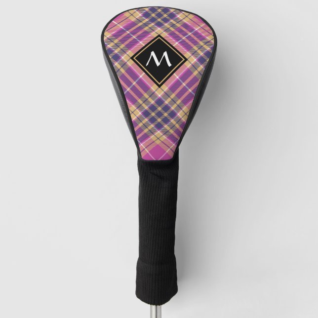 Couvre-club De Golf Tartan rose, or et bleu (Devant)