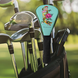 Couvre-club De Golf Tatouage de dragon chinois vert gras sur lotus sar