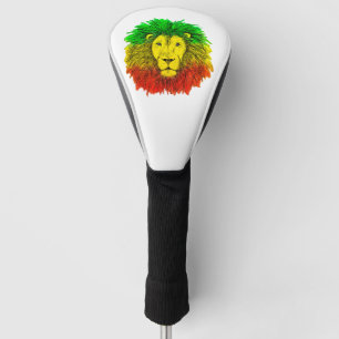 Couvre-club De Golf Tête de lion Rasta rouge jaune vert dessin Jamaïqu