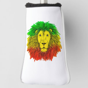 Couvre-club De Golf Tête de lion Rasta rouge jaune vert dessin Jamaïqu