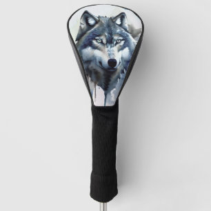 Couvre-club De Golf Tête de loup à l'aquarelle bleu poussiéreux