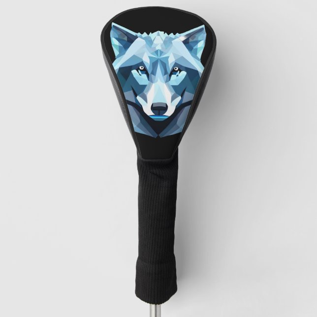 Couvre-club De Golf Tête de loup géométrique bleue (Devant)