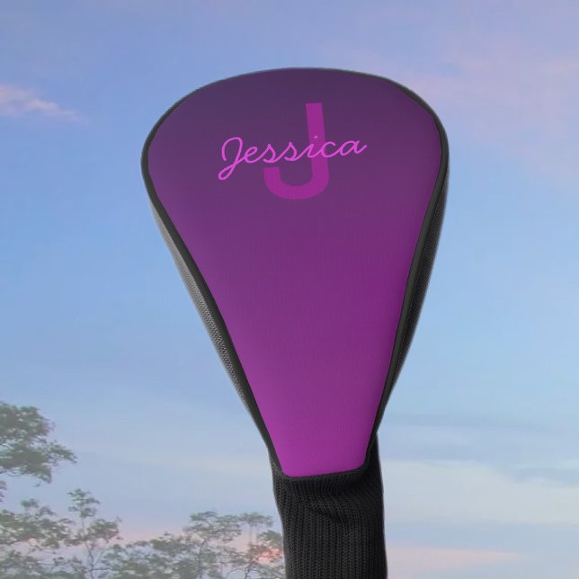 Couvre-club De Golf Texte monogramme modifiable moderne & Ombre violet (Créateur téléchargé)
