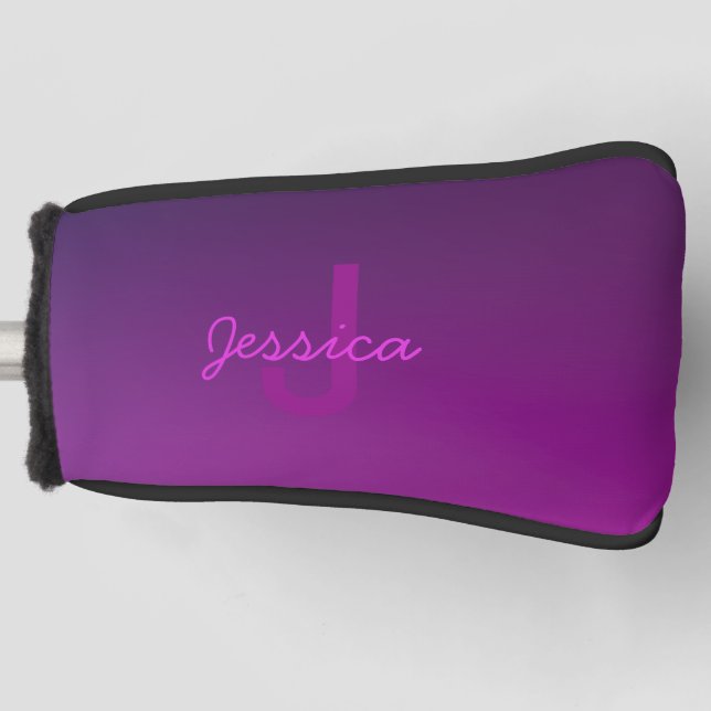 Couvre-club De Golf Texte monogramme modifiable moderne & Ombre violet (Devant)