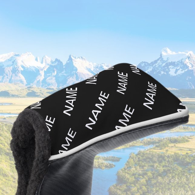 Couvre-club De Golf Texte personnalisable | Bold Modern Black & White (Créateur téléchargé)