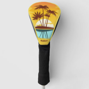 Couvre-club De Golf Texte personnalisé Coucher de soleil sur l'île tro