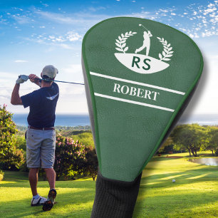 Couvre-club De Golf Texture en cuir élégant Nom du monogramme personna
