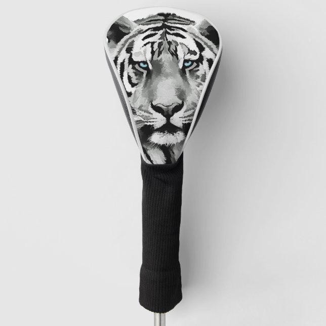 Couvre-club De Golf Tiger Noir et Blanc Bleu yeux (Devant)