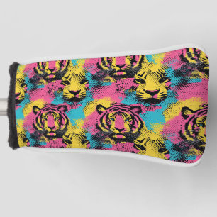 Couvre-club De Golf Tiger Pop Art Motif en rose, jaune et bleu