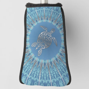 Couvre-club De Golf Tortue Bleue Argent Et Mandala Maritime